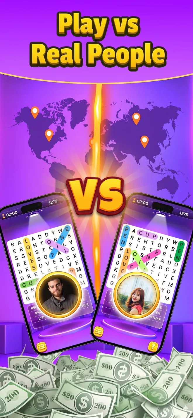Two players facing off in Word Search Cash